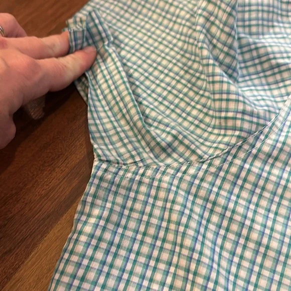 Chaps Green Blue White Plaid Button Down Short Sleeve Dress Casual Shirt Size XL - Picture 9 of 11